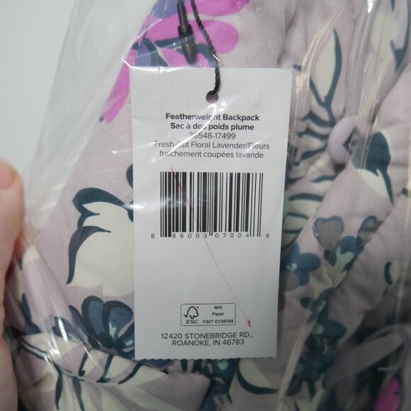 Vera Bradley Featherweight Backpack Fresh-Cut Floral Lavender Purple Travel Bag main image 6